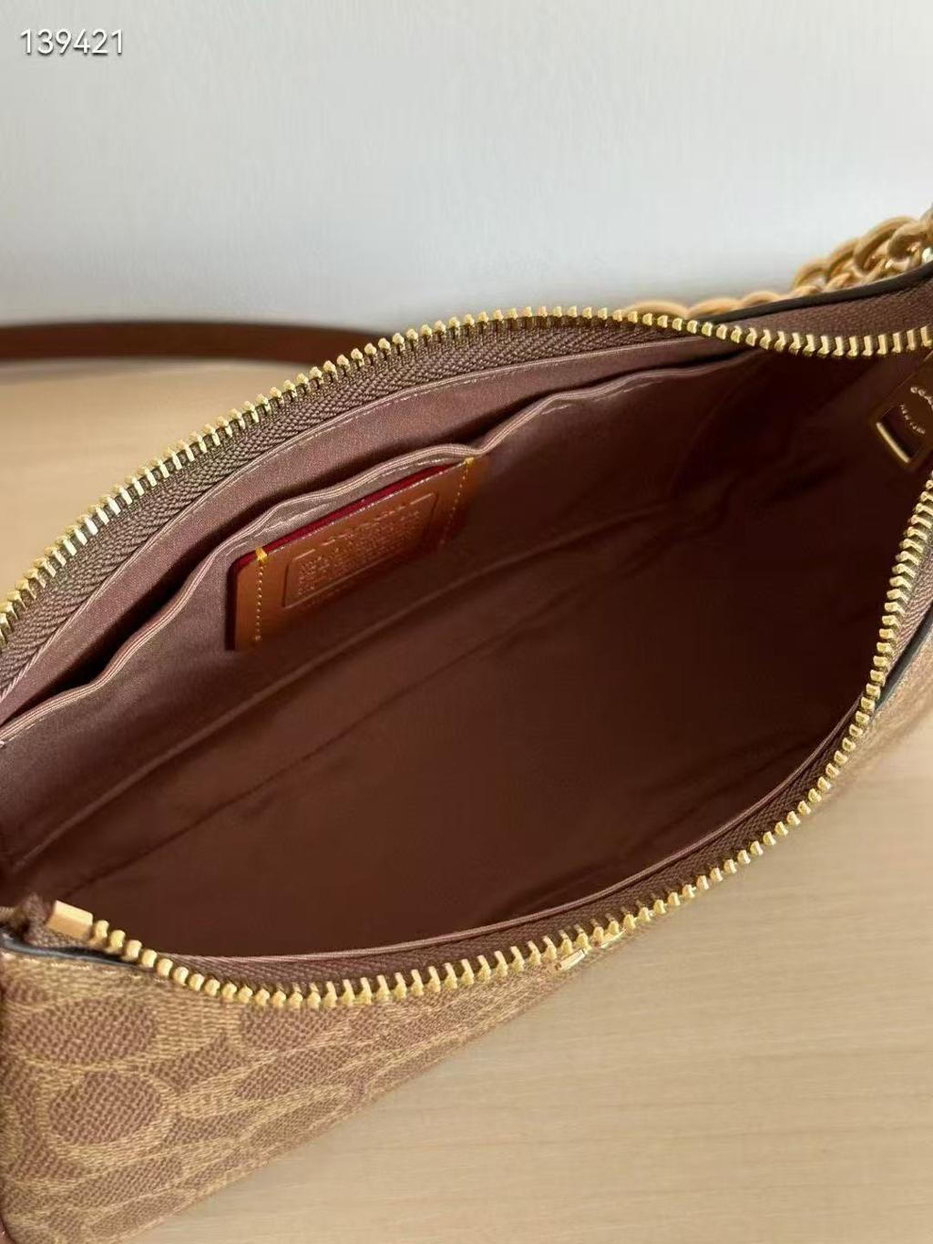 NWT Coach Teri Shoulder Bag in Signature Canvas with Cherry Print Tan Brown CY694