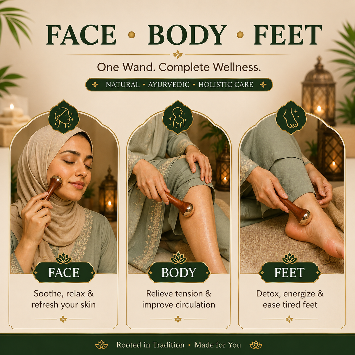 Kansa Wand Facial & Body Massager | Teak Wood Ayurvedic Massage Tool