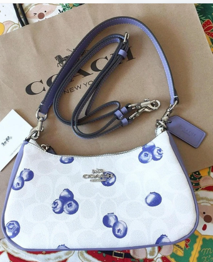 COACH Teri 2-Way Shoulder Bag Signature Canvas Blueberry Print CR292 New Crossbody Purse