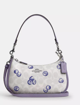 COACH Teri 2-Way Shoulder Bag Signature Canvas Blueberry Print CR292 New Crossbody Purse