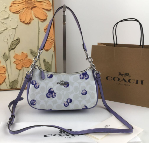 COACH Teri 2-Way Shoulder Bag Signature Canvas Blueberry Print CR292 New Crossbody Purse