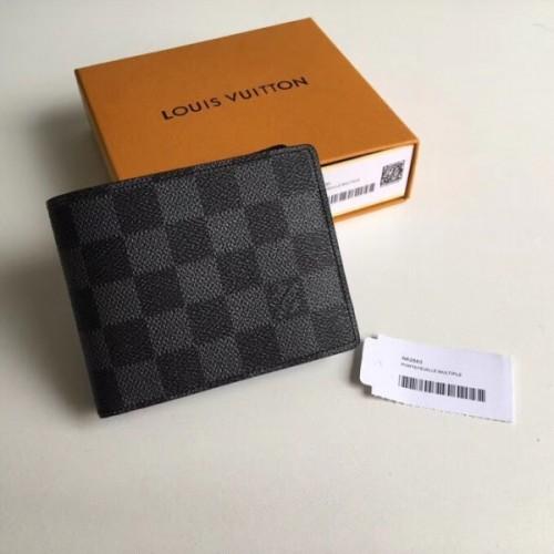 Louis Vuitton Multiple Wallet N62663 Damier Graphite Canvas Men's Bifold Wallet Black/Grey